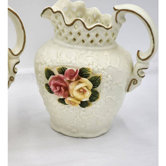 Jade Porcelain Rose Floral Pitcher Set Victorian Elegance Shabby Chic Decorative - Picture 13 of 13